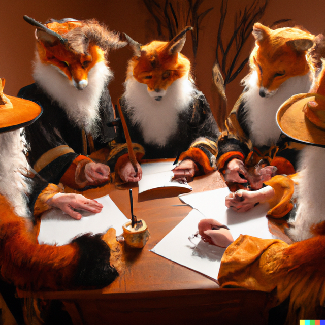 DALL·E 2023-03-02 16.03.53 - group of fox wizards signing documents.png