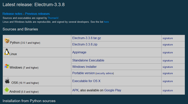 Figura 1.1.1 — Pagina de Download do Electrum