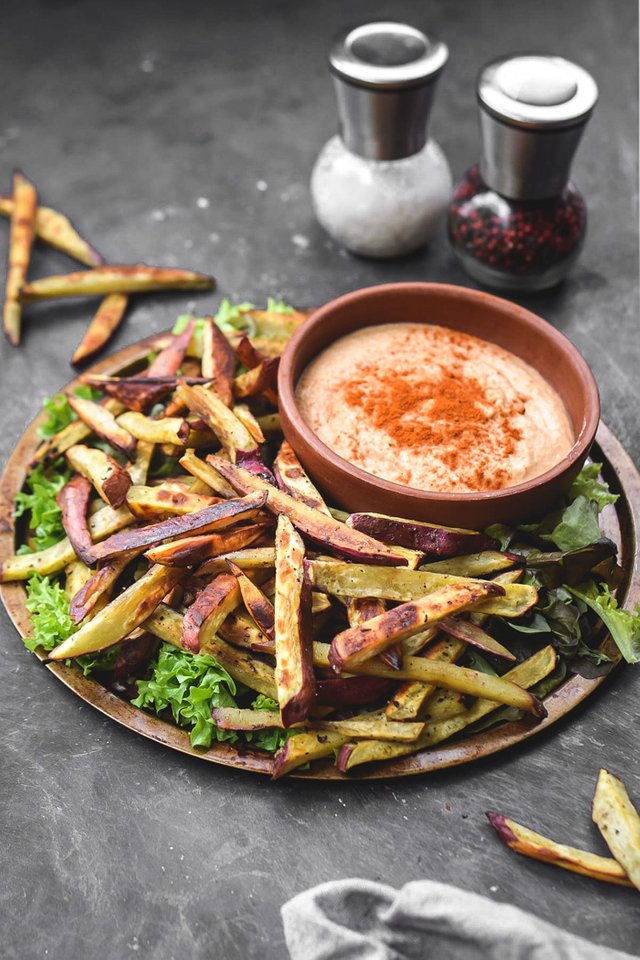 Baked Yam or Sweet Potato Fries with Sriracha Hummus (Vegan + GF)-2.jpg