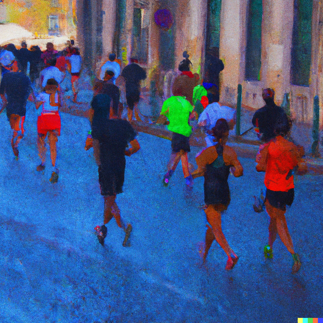 DALL·E 2023-03-14 14.30.53 - create a realistic painting of runners running a marathon in the streets of lisbon portugal .png