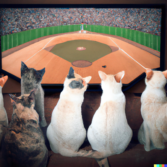 DALL·E 2022-07-19 12.58.45 - A group of real cats watching baseball on the tv.png