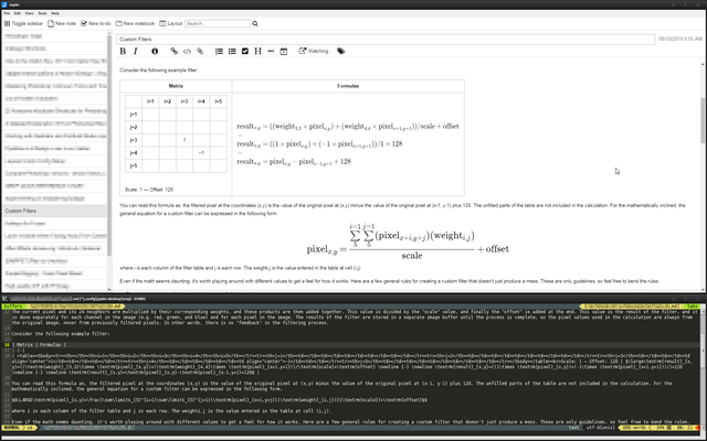 Inline HTML table inside Markdown table, KaTeX math notations and live-editing with Gvim