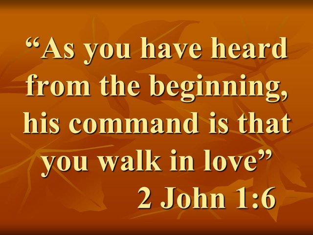 The love of the holy spirit. As you have heard from the beginning, his command is that you walk in love. 2 John 1,6.jpg
