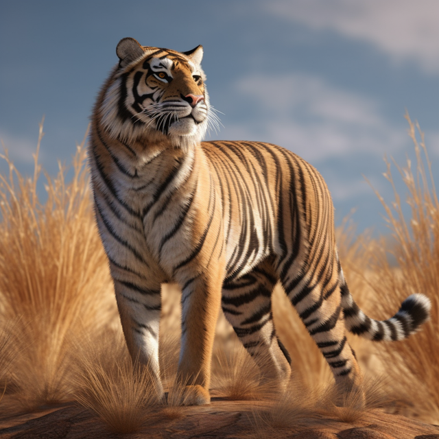 sanika_kukreja__tiger_standing_on_dry_grass_looking_upwards_ful_86d5bf3a-fc94-453e-9ebb-33df9fc4cc55.png