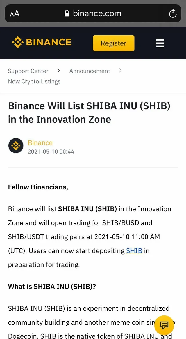 Binance Announcement about SHIB.webp