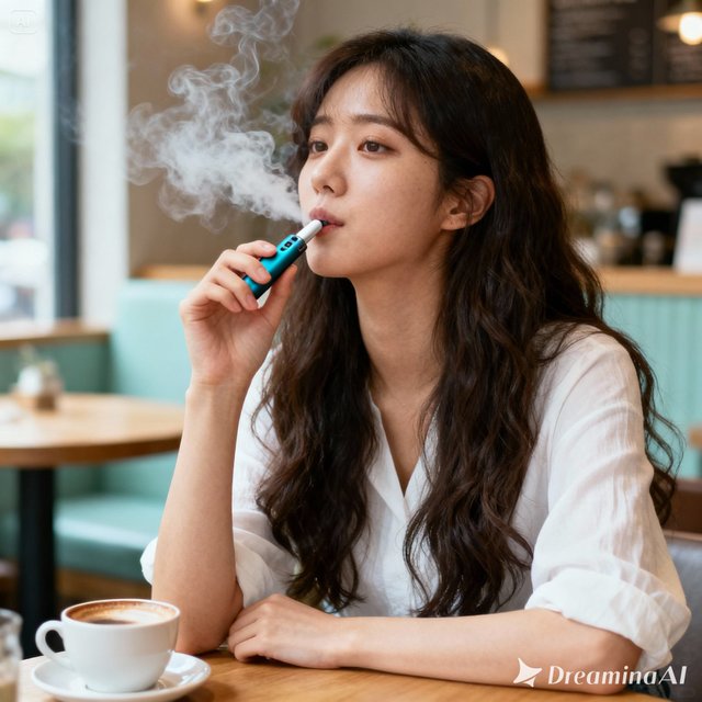 dreamina-2025-10-02-3443-20대 동양 여성이 전자담패를 피우고 있는 모습.jpeg