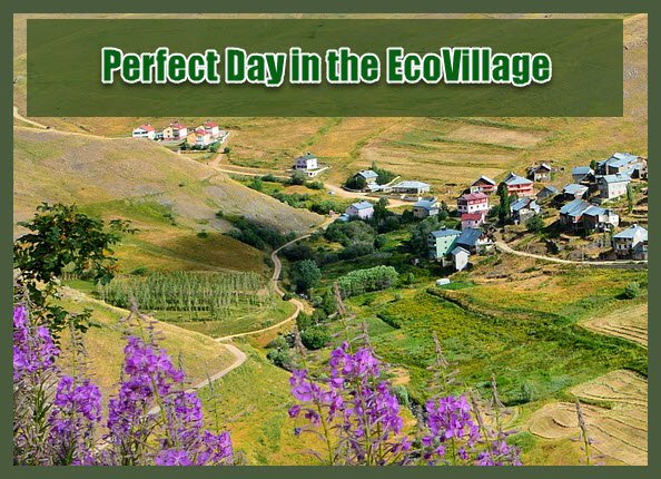 perfect day in ecovillage among hills by garden.jpg