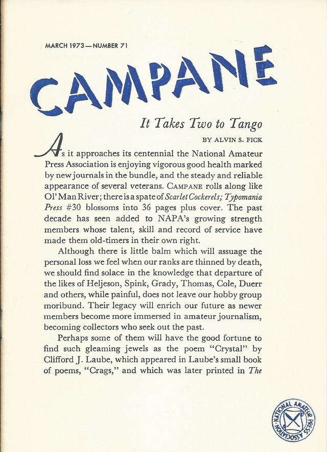 Campane - Number 71, March 1973 - Page 1.png