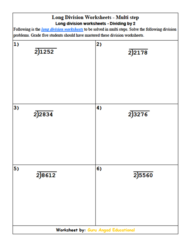 division practice worksheets 4th grade