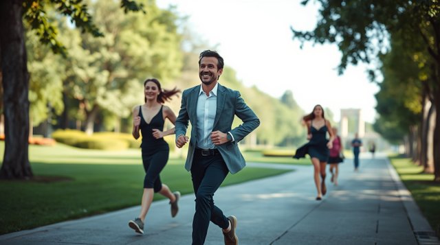 High-resolution stock photo of graceful and elegant people running in a fabulous park, commercial quality, refined features.jpg