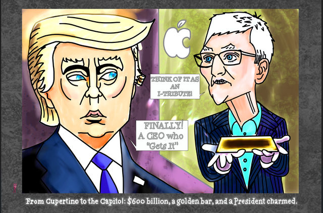 President donald trump tim cook apple ceo gold bar politicalcartoon SMALLER.png