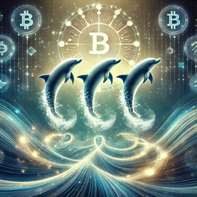 DALL·E 2024-10-27 19.12.43 - A symbolic image representing the achievement of the 'Triple Dolphin' title on the STEEM blockchain. The image shows three dolphins swimming upward in.webp