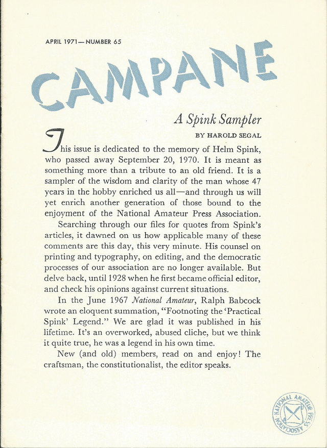 Campane - Number 65, April 1971 - Page 1.png