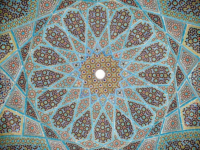 Geometric tiling on the underside of the dome of Hafiz Shirazi's tomb in Shiraz FREE.jpg