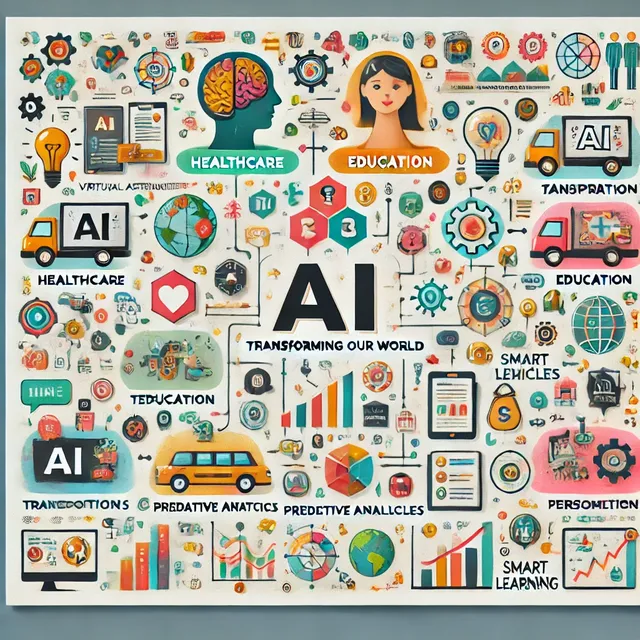 DALL·E 2024-10-02 20.52.27 - A creative infographic illustrating the benefits of artificial intelligence in various sectors. The design includes sections for healthcare, education.webp