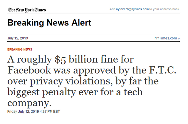 facebook fined $5 billion for privacy breach
