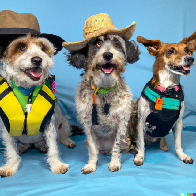 DALL·E 2022-07-19 17.33.22 - A photo of a group of dogs in a traveler outfit.png