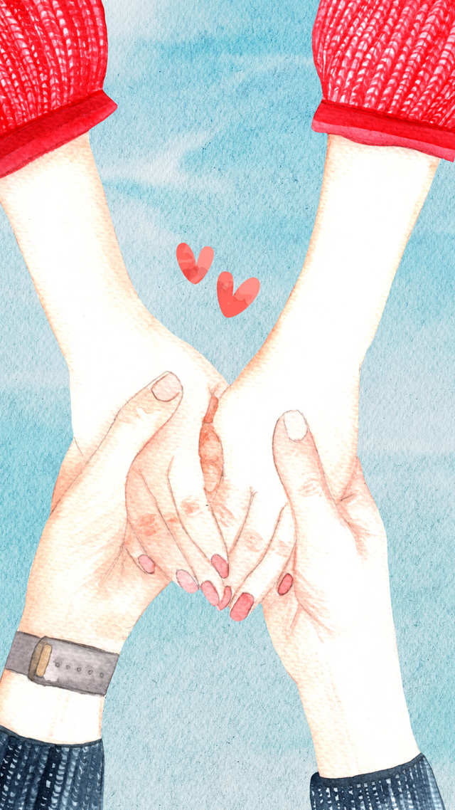 Colorful Soft Watercolor Illustration Couple Holding Each Other Hands Love Phone Wallpaper.png