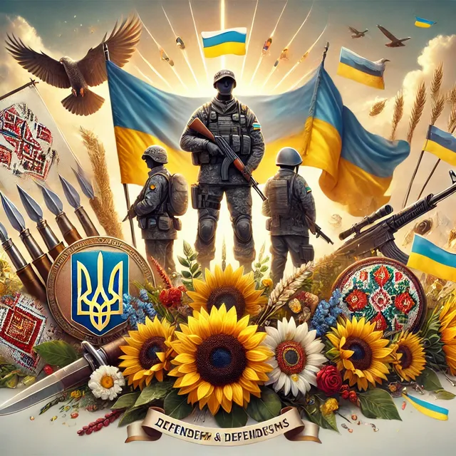 DALL·E 2024-10-01 15.27.22 - A heartfelt congratulatory image for Ukrainians on 'Defenders and Defendresses Day,' with absolutely no Russian symbols, including no flags or emblems.webp