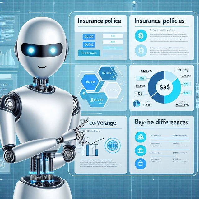 An AI agent comparing insurance policies on a virtual screen, highlighting key differences in covera.jpeg