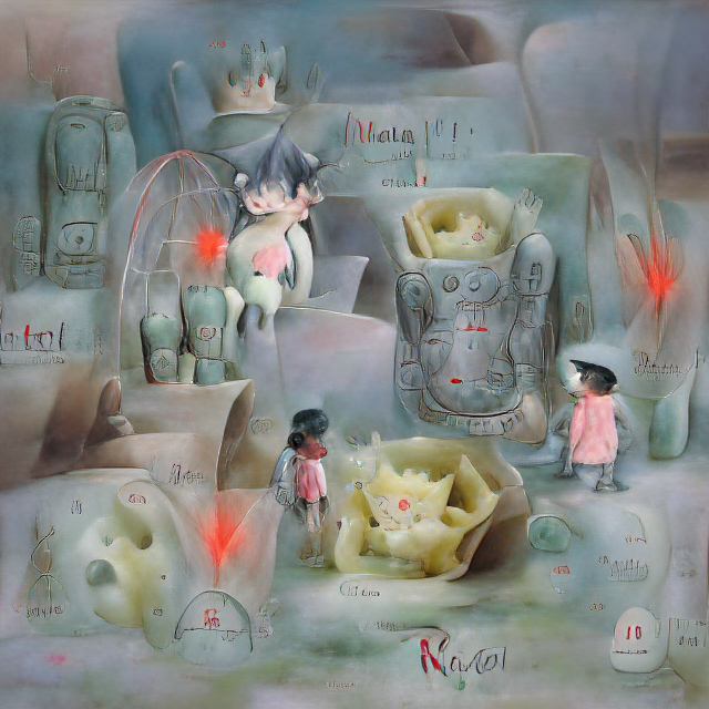 A black-haired Mayan child asks his elders, is reality real Nicoletta Ceccoli, Roberto Matta-1.png