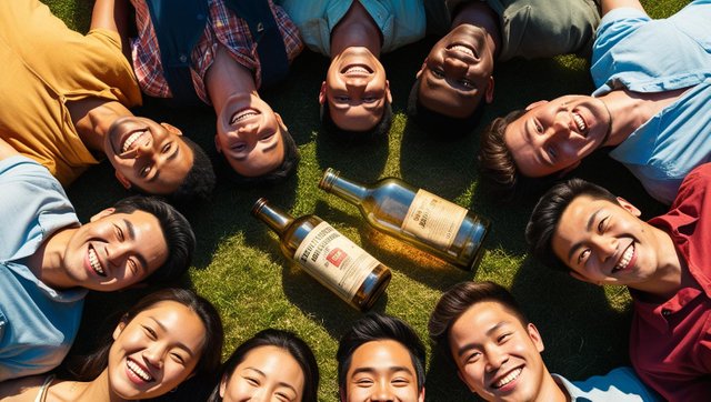 Grupo de jóvenes forman un círculo y hay una botella en el medio.jpg