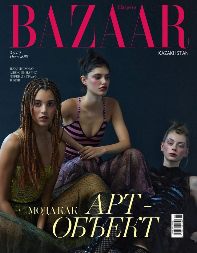 Pauline Hoarau, Alex Binaris, & Lauren de Graaf by Fedor Bitkov for Harper's Bazaar Kazakhstan June 2018 Cover.jpg