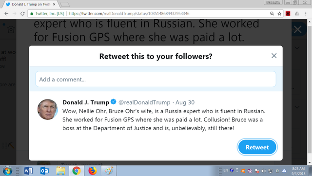 Donald Trump on Bruce Ohr wife worked for Fusion GPS 9 3 2018.png