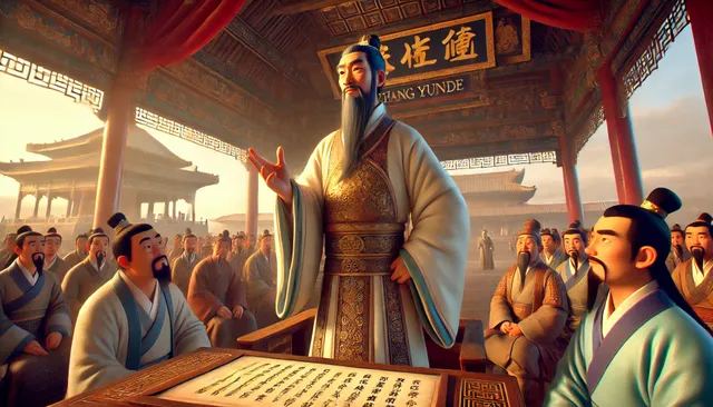 DALL·E 2024-09-01 23.29.34 - A highly detailed 3D Pixar animation style image depicting a historical scene from the Song Dynasty, featuring Zhang Yunde, a trusted minister during .webp