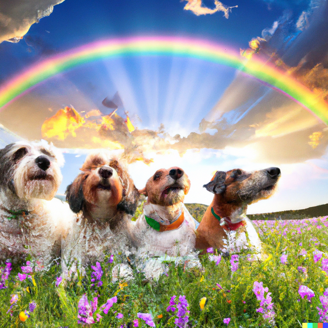DALL·E 2022-07-19 17.43.21 - A group of cute dogs enjoyed watching the rainbow in a flowery field.png