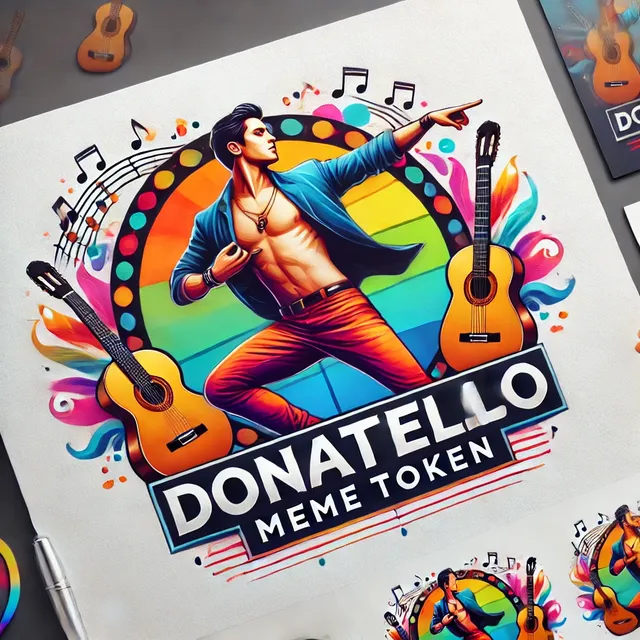 DALL·E 2024-11-26 21.50.14 - A professional and artistic logo for 'Donatello Meme Token,' featuring a male dancer wearing stylish, modern clothing in mid-dance pose, surrounded by.webp