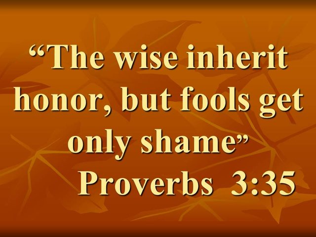 Sapiential teaching of the Bible. The wise inherit honor, but fools get only shame. Proverbs 3,35.jpg