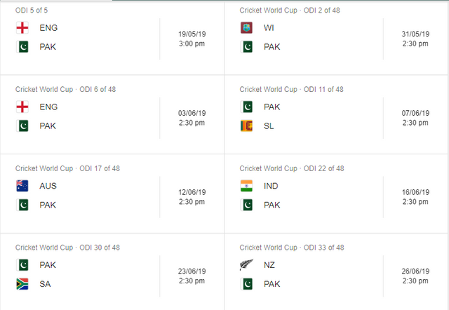 Pakistan Cricket Team World Cup 2019 Schedule.png