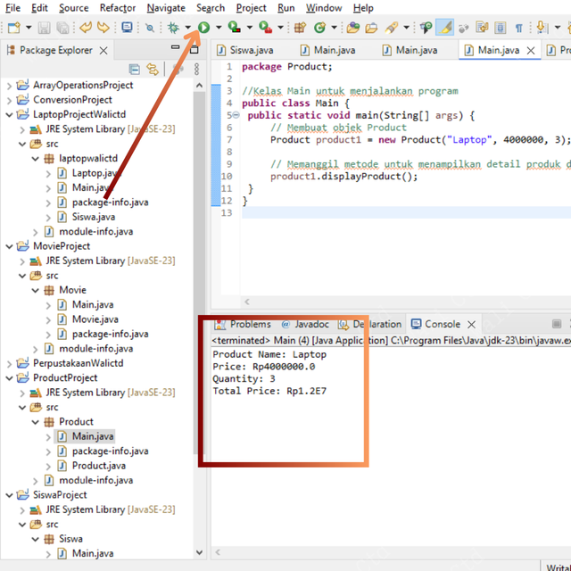 package laptopwalictd; public class Laptop { private String merek; private double harga;  Konstruktor untuk menginisialisasi atribut public Laptop(String merek, double harga) { this.merek = merek; (5).png