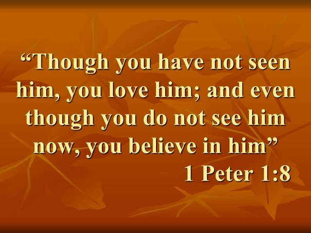 The christian faith. Though you have not seen him, you love him; and even though you do not see him now, you believe in him. 1 Peter 1,8.jpg