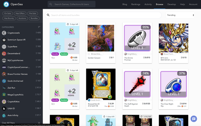 Open Sea NFT Marketplace Browser Page