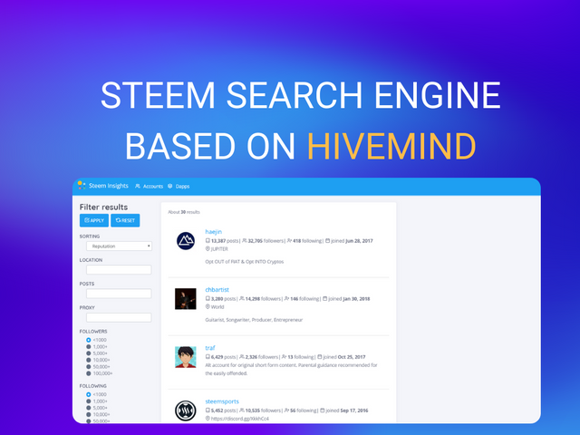 Announcing Steem Insights - Steem search engine based on Hivemind