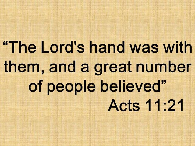 The first christians in Antioch. The Lord's hand was with them, and a great number of people believed. Acts 11,21.jpg