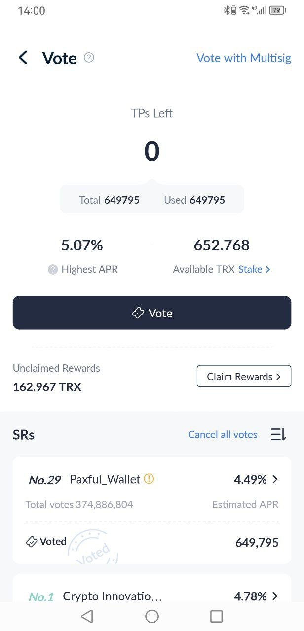 TRX Friday Initiative :: 649795 TRON Power Used to Vote SRs