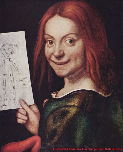 Angelman2 child with a drawing Giovanni Francesco Caroto public.jpg