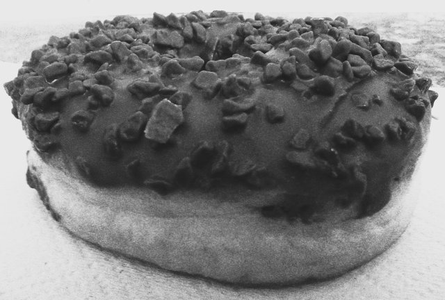 Food Photography, B&W Chocolate Covered Donut Darker Close-up Side Pack From Work May 29 2017.jpg