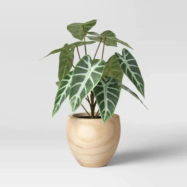 Faux-Plant-Medium-Dasheen-Leaf-in-Wood-Pot.webp