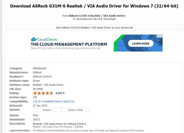 Download ASRock G31M-S Realtek / VIA Audio Driver For Windows 7.