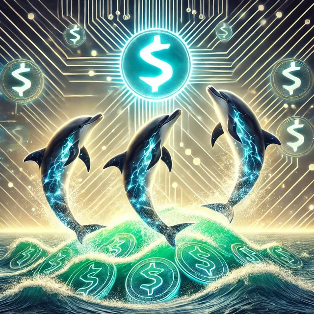 DALL·E 2024-10-27 19.12.40 - A symbolic image representing the achievement of the 'Triple Dolphin' title on the STEEM blockchain. Three dolphins are swimming together in an upward.webp