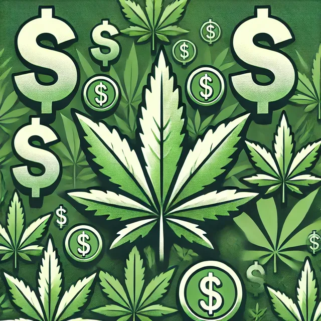 DALL·E 2024-06-19 06.05.00 - An illustration featuring hemp leaves and dollar signs. The image should have a green color palette to emphasize sustainability and financial growth. .webp