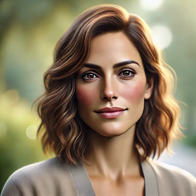 DALL·E 2024-11-19 04.38.40 - A highly realistic portrait of a woman with a warm and confident expression. She has medium-length wavy brown hair, natural makeup, and is wearing a s.webp