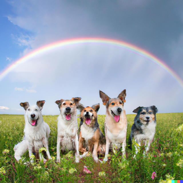DALL·E 2022-07-19 17.44.34 - A group of cute dogs enjoyed watching the rainbow in a flowery field.png