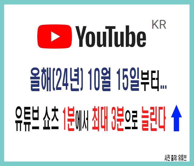 올해(24년) 10월 15일부터 유튜브 쇼츠 1분에서 최대 3분으로 늘린다..jpg