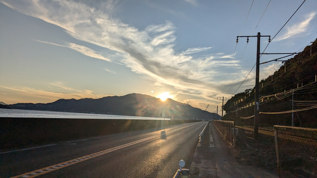 The setting sun reflected in the Seto Inland Sea