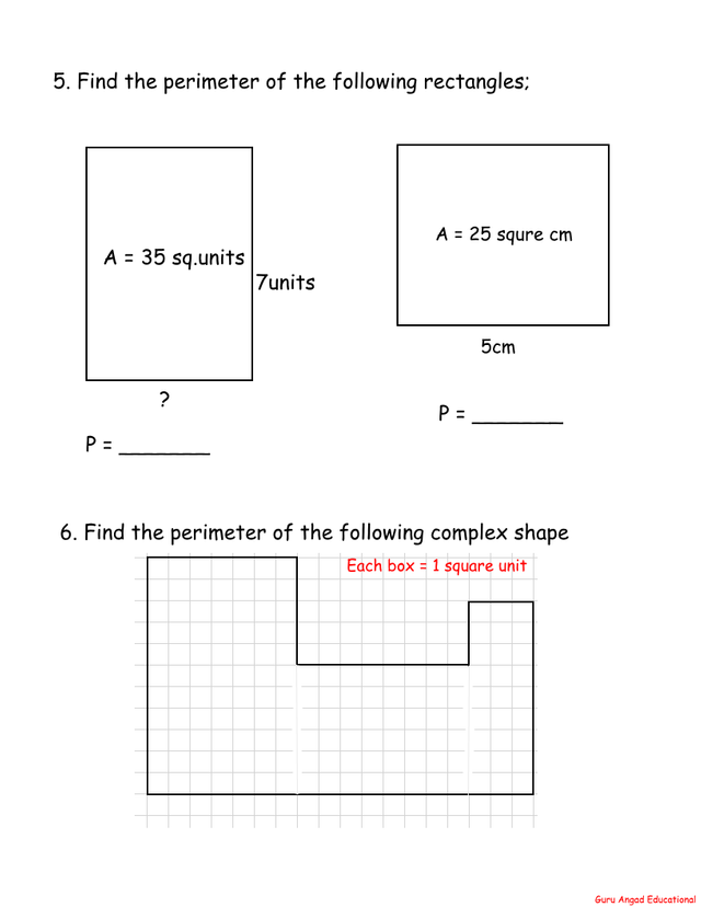 4th grade math area and perimeter of a rectangle worksheets steemit